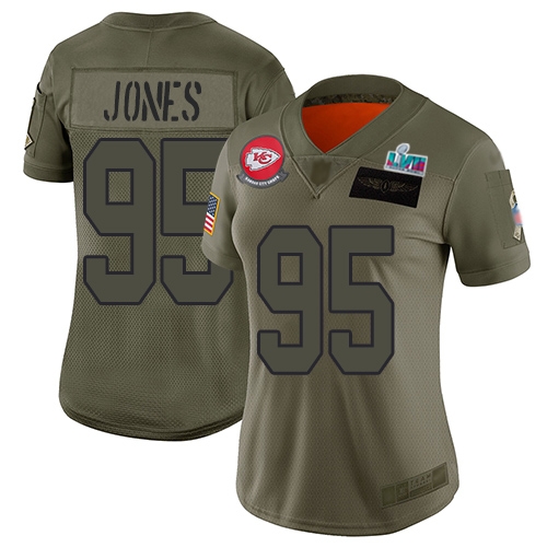 Chiefs #95 Chris Jones Camo Super Bowl LVII Patch Women's Stitched Limited 2019 Salute To Service Jersey