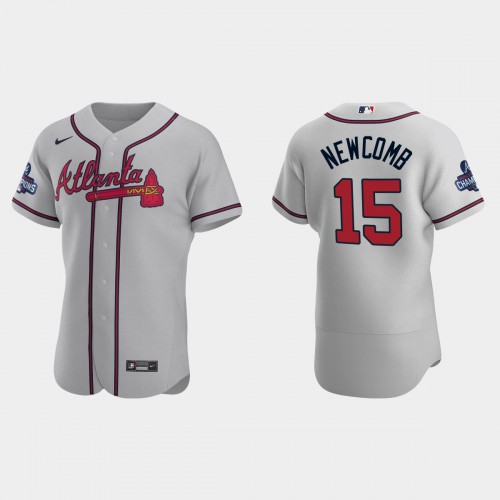 Atlanta Atlanta Braves #15 Sean Newcomb Men's 2021 World Series Champions Patch Authentic Player Jersey - Gray Men's