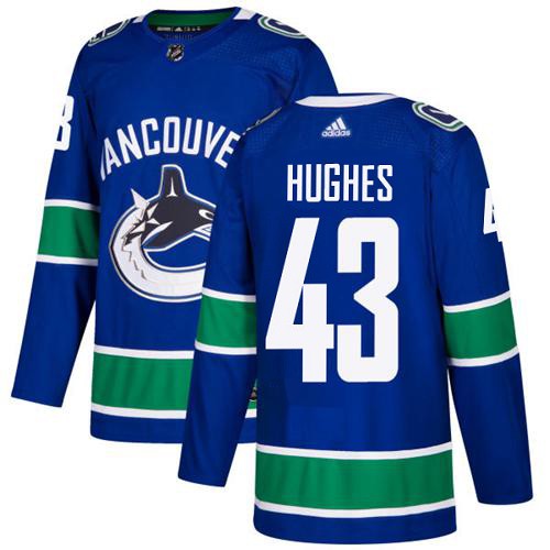 Adidas Vancouver Canucks #43 Quinn Hughes Blue Home Authentic Stitched Jersey Men's