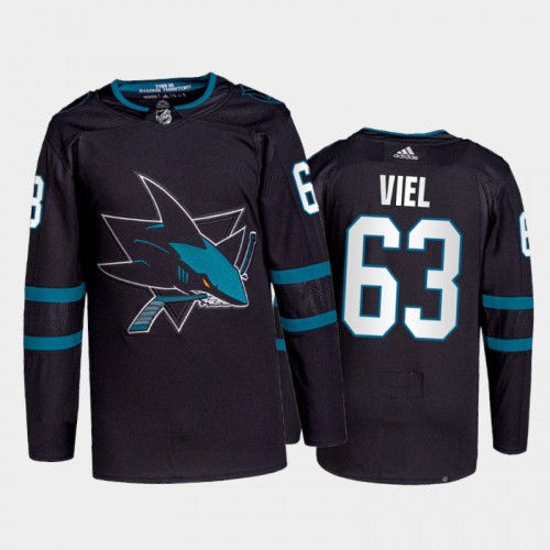 Adidas San Jose Sharks #63 Jeffrey Viel Men's 2021-22 Alternate Authentic Jersey - Black Men's