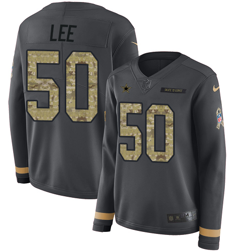 Dallas Cowboys #50 Sean Lee Anthracite Salute to Service Women's Stitched Limited Therma Long Sleeve Jersey Womens
