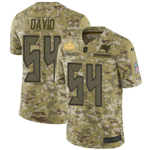 Buccaneers #54 Lavonte David Camo Men's Super Bowl LV Champions Patch Stitched Limited 2018 Salute To Service Jersey