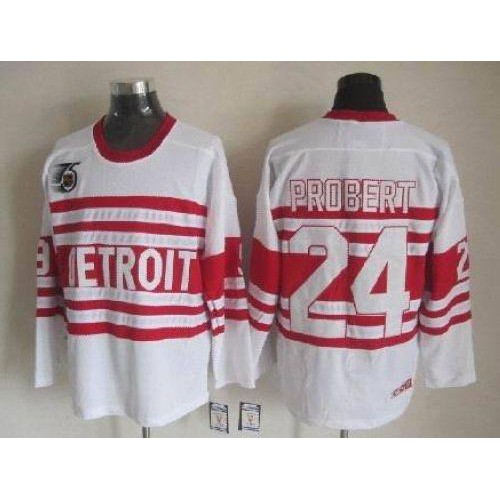 Detroit Red Wings #24 Bob Probert White CCM Throwback 75TH Stitched Jersey Men's