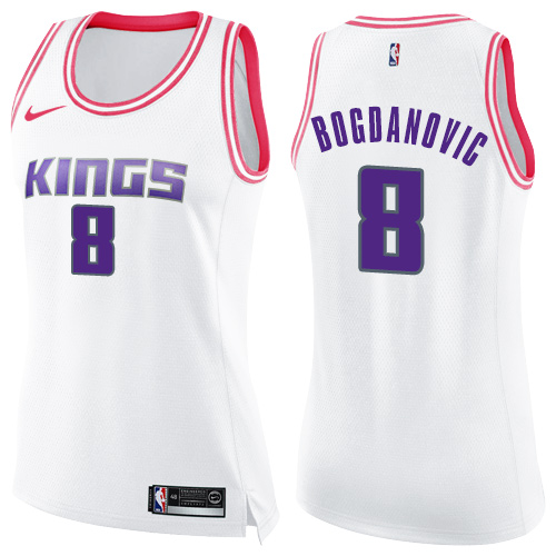 Sacramento Kings #8 Bogdan Bogdanovic White/Pink Womens Swingman Fashion Jersey Womens