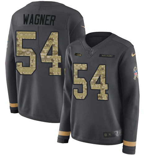 Seattle Seahawks #54 Bobby Wagner Anthracite Salute to Service Women's Stitched Limited Therma Long Sleeve Jersey Womens