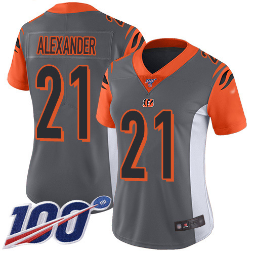 Cincinnati Bengals #21 Mackensie Alexander Silver Women's Stitched Limited Inverted Legend 100th Season Jersey Womens