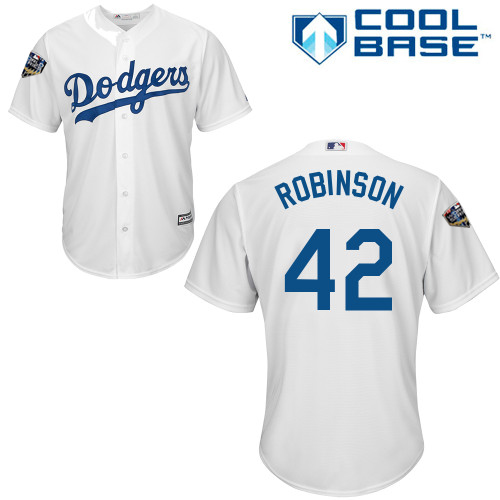 Los Angeles Dodgers #42 Jackie Robinson White New Cool Base 2018 World Series Stitched Jersey Men's