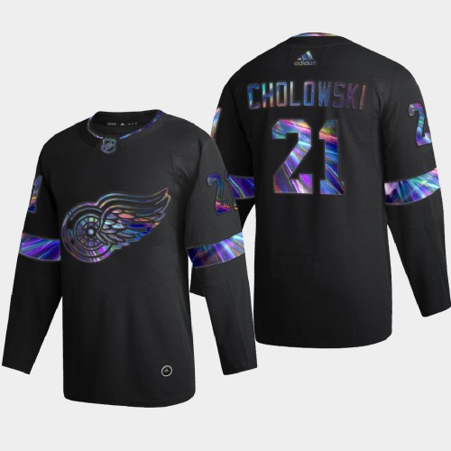 Detroit Detroit Red Wings #21 Dennis Cholowski Men's Iridescent Holographic Collection Jersey - Black Men's
