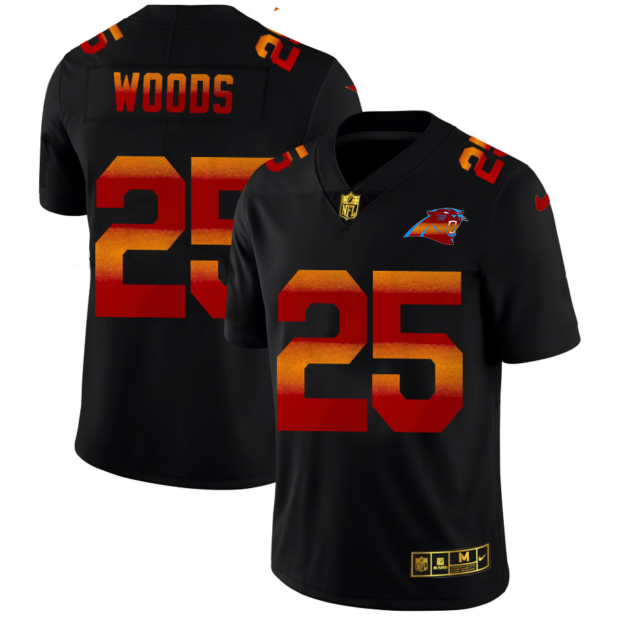 Carolina Panthers #25 Xavier Woods Men's Black Red Orange Stripe Vapor Limited Jersey