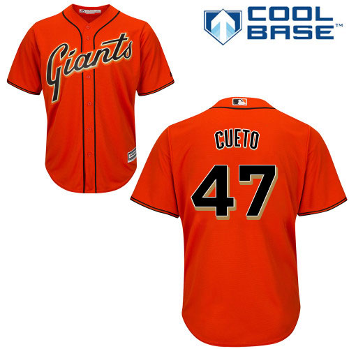 San Francisco Giants #47 Johnny Cueto Orange Alternate Cool Base Stitched Youth Jersey Youth