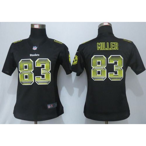 Pittsburgh Steelers #83 Heath Miller Black Team Color Women's Stitched Elite Strobe Jersey Womens