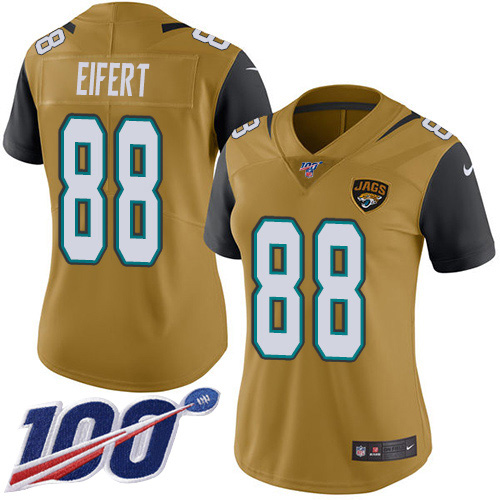 Jacksonville Jaguars #88 Tyler Eifert Gold Women's Stitched Limited Rush 100th Season Jersey Womens