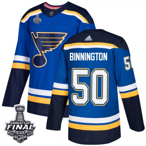 Adidas St. Louis Blues #50 Jordan Binnington Blue Home Authentic 2019 Stanley Cup Final Stitched Jersey Men's