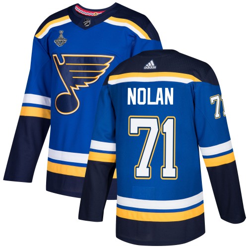 Adidas St. Louis Blues #71 Jordan Nolan Blue Home Authentic 2019 Stanley Cup Champions Stitched Jersey Men's