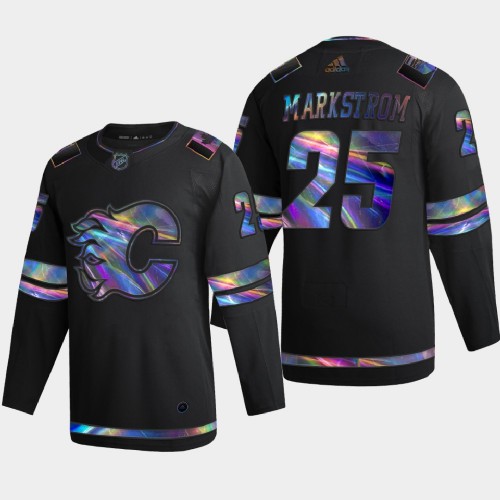 Calgary Calgary Flames #25 Jacob Markstrom Men's Iridescent Holographic Collection Jersey - Black Men's