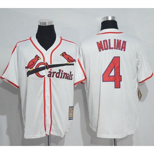 Mitchell And Ness St.Louis Cardinals #4 Yadier Molina White Throwback Stitched Jersey Men's