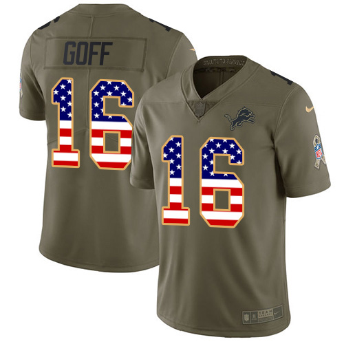 Detroit Lions #16 Jared Goff Olive/USA Flag Men's Stitched Limited 2017 Salute To Service Jersey