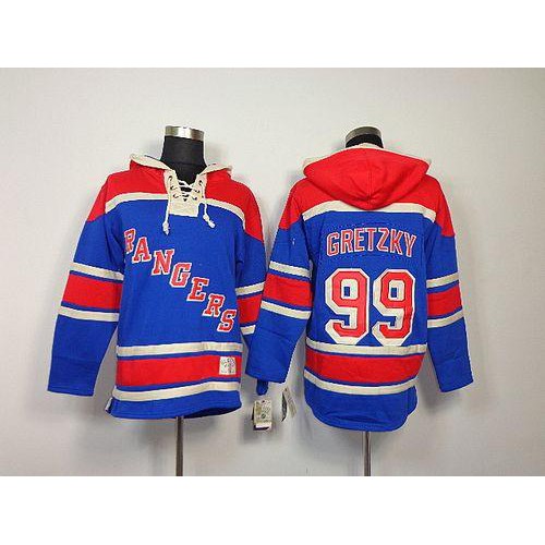 New York Rangers #99 Wayne Gretzky Blue Sawyer Hooded Sweatshirt Stitched Jersey Men's
