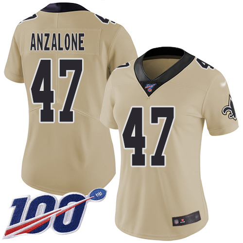 New Orleans Saints #47 Alex Anzalone Gold Women's Stitched Limited Inverted Legend 100th Season Jersey Womens