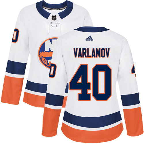 Adidas New York Islanders #40 Semyon Varlamov White Road Authentic Women's Stitched Jersey Womens