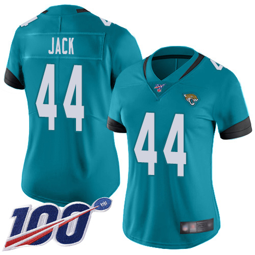 Jacksonville Jaguars #44 Myles Jack Teal Green Alternate Women's Stitched 100th Season Vapor Limited Jersey Womens
