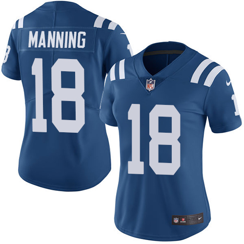 Indianapolis Colts #18 Peyton Manning Royal Blue Team Color Women's Stitched Vapor Untouchable Limited Jersey Womens