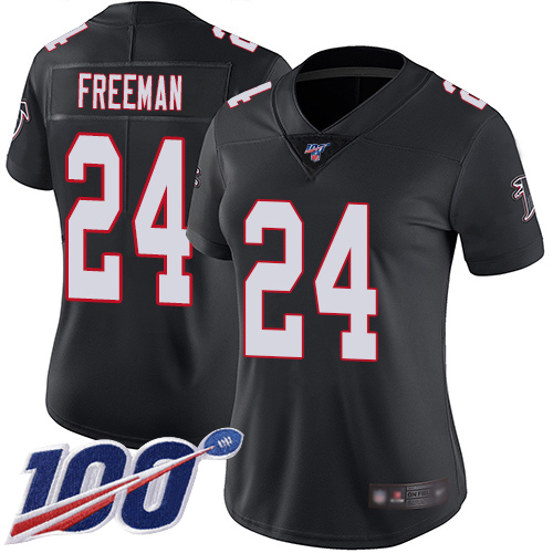 Atlanta Falcons #24 Devonta Freeman Black Alternate Women's Stitched 100th Season Vapor Limited Jersey Womens