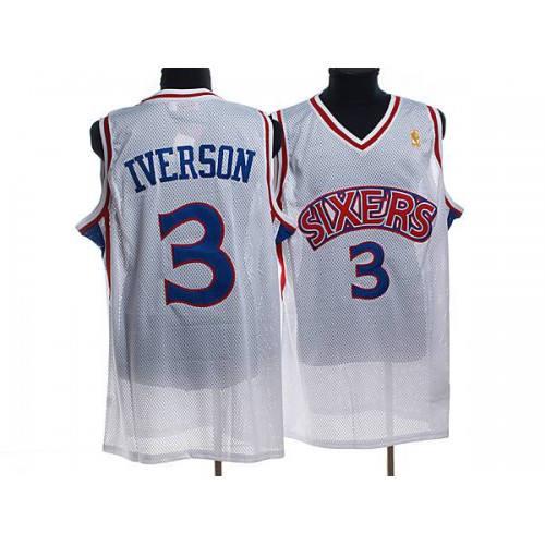 Mitchell and Ness Philadelphia 76ers #3 Allen Iverson Stitched White Throwback Jersey Mens