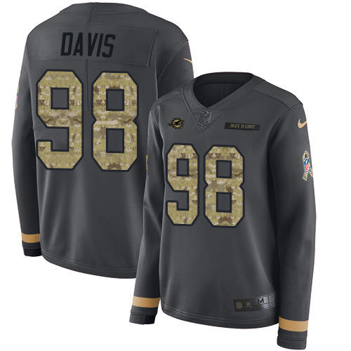 Miami Dolphins #98 Raekwon Davis Anthracite Salute to Service Women's Stitched Limited Therma Long Sleeve Jersey Womens