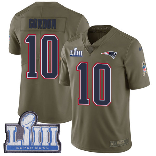 New England Patriots #10 Josh Gordon Olive Super Bowl LIII Bound Men's Stitched Limited 2017 Salute To Service Jersey Men's