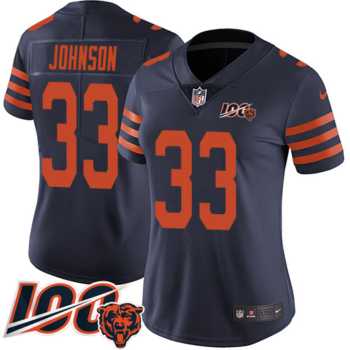 Chicago Bears #33 Jaylon Johnson Navy Blue Alternate Women's Stitched 100th Season Vapor Untouchable Limited Jersey Womens