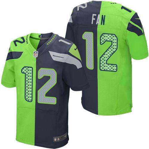 Seahawks #12 Fan Steel Blue/Green Men's Stitched Elite Split Jersey