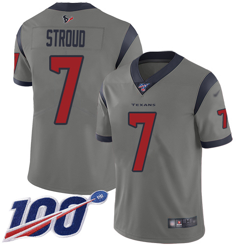 Texans #7 C.J. Stroud Gray Youth Stitched Limited Inverted Legend 100th Season Jersey