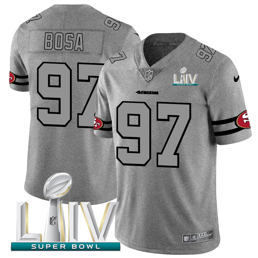 San Francisco 49ers #97 Nick Bosa Men's Gray Super Bowl LIV 2020 Gridiron II Vapor Untouchable Limited Jersey
