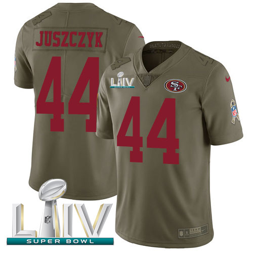 49ers #44 Kyle Juszczyk Olive Super Bowl LIV 2020 Youth Stitched Limited 2017 Salute To Service Jersey
