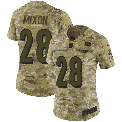 Bengals #28 Joe Mixon Camo Women's Stitched Limited 2018 Salute To Service Jersey