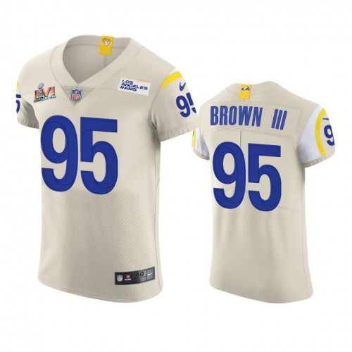 Los Angeles Los Angeles Rams #95 Bobby Brown III Men's Super Bowl LVI Patch Vapor Elite Player Jersey - Bone Men's