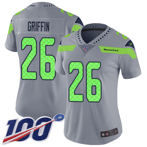Seattle Seahawks #26 Shaquem Griffin Silver Women's Stitched Limited Inverted Legend 100th Season Jersey Womens