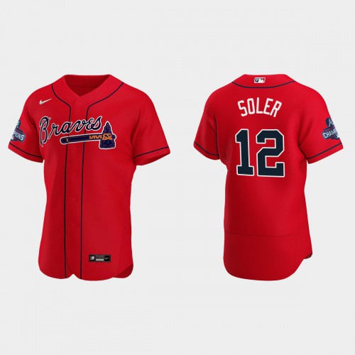 Atlanta Atlanta Braves #12 Jorge Soler Men's 2021 World Series Champions Patch Authentic Player Jersey - Red Men's