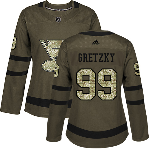 Adidas St. Louis Blues #99 Wayne Gretzky Green Salute to Service Women's Stitched Jersey Womens