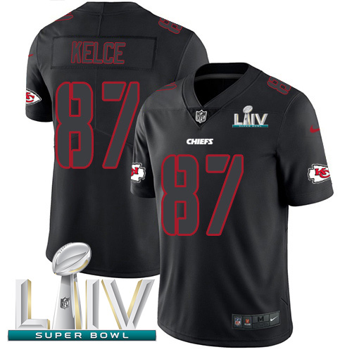 Chiefs #87 Travis Kelce Black Super Bowl LIV 2020 Men's Stitched Limited Rush Impact Jersey