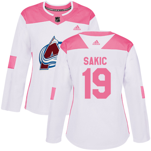 Adidas Colorado Avalanche #19 Joe Sakic White/Pink Authentic Fashion Women's Stitched Jersey Womens