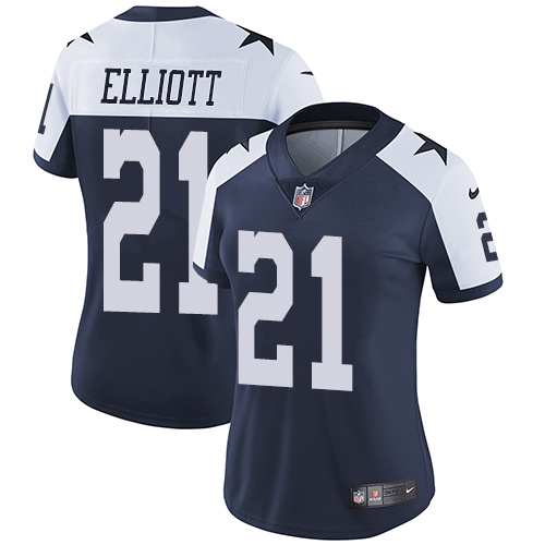 Cowboys #21 Ezekiel Elliott Navy Blue Thanksgiving Women's Stitched Vapor Untouchable Limited Throwback Jersey