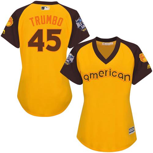 Baltimore Orioles #45 Mark Trumbo Gold 2016 All-Star American League Women's Stitched Jersey Womens