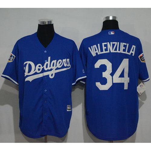 Los Angeles Dodgers #34 Fernando Valenzuela Blue New Cool Base 2018 World Series Stitched Jersey Men's
