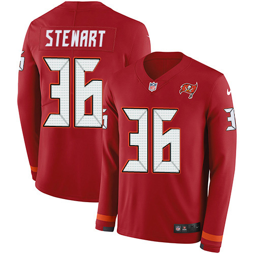 Tampa Bay Buccaneers #36 M.J. Stewart Red Team Color Men's Stitched Limited Therma Long Sleeve Jersey Men's