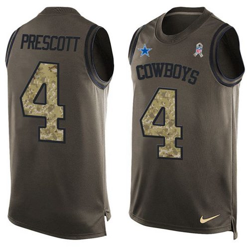 Cowboys #4 Dak Prescott Green Men's Stitched Limited Salute To Service Tank Top Jersey