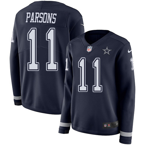 Cowboys #11 Micah Parsons Navy Blue Team Color Women's Stitched Limited Therma Long Sleeve Jersey