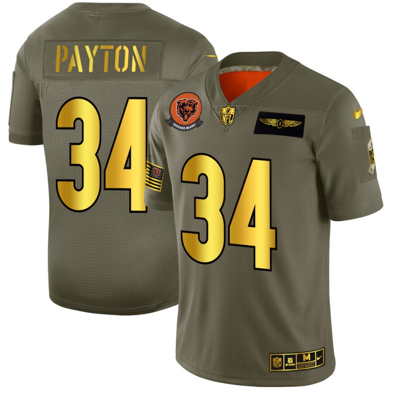 Chicago Bears #34 Walter Payton Men's Olive Gold 2019 Salute To Service Limited Jersey