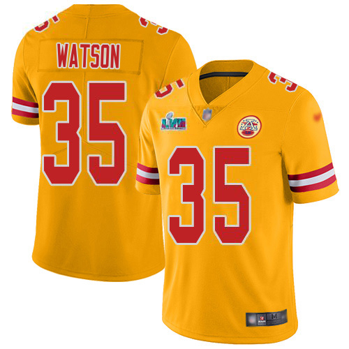 Chiefs #35 Jaylen Watson Gold Super Bowl LVII Patch Youth Stitched Limited Inverted Legend Jersey